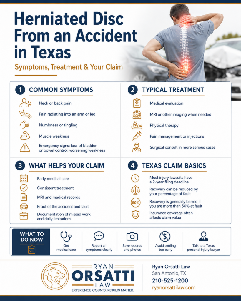 Herniated Disc From an Accident in Texas: Symptoms, Treatment, and Your Claim