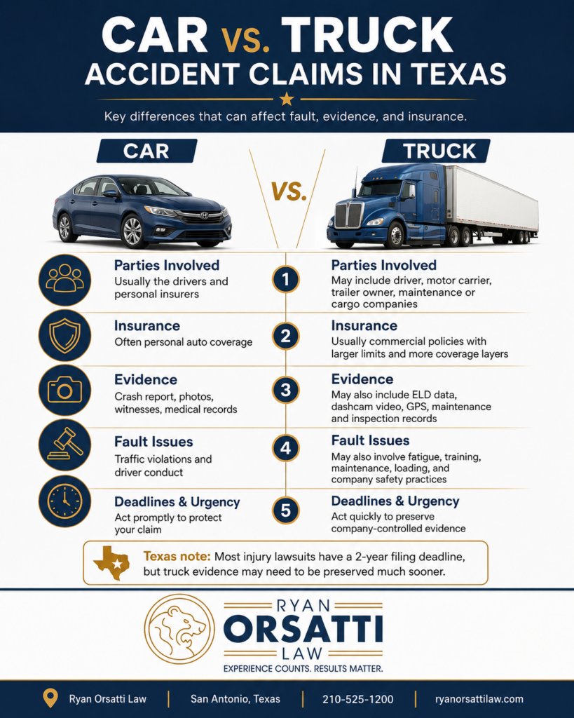 What Are the Differences Between Car and Truck Accident Claims in Texas?