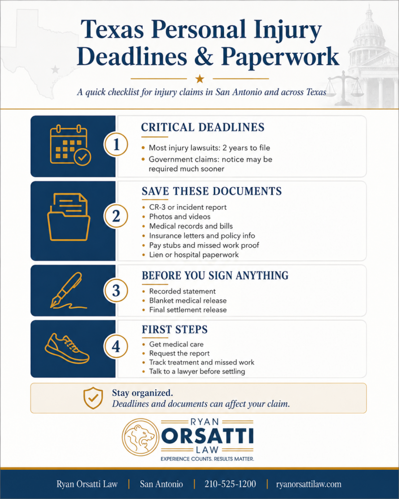 Texas Personal Injury Deadlines and Paperwork Checklist