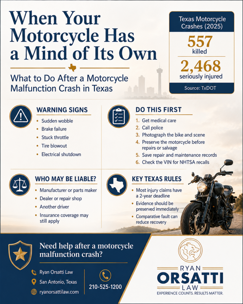 When Your Motorcycle Has a Mind of Its Own: What to Do After a Motorcycle Malfunction Crash in Texas
