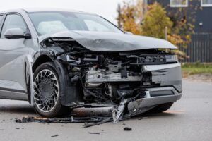 Distracted Driving Accident A damaged car on the road after accident