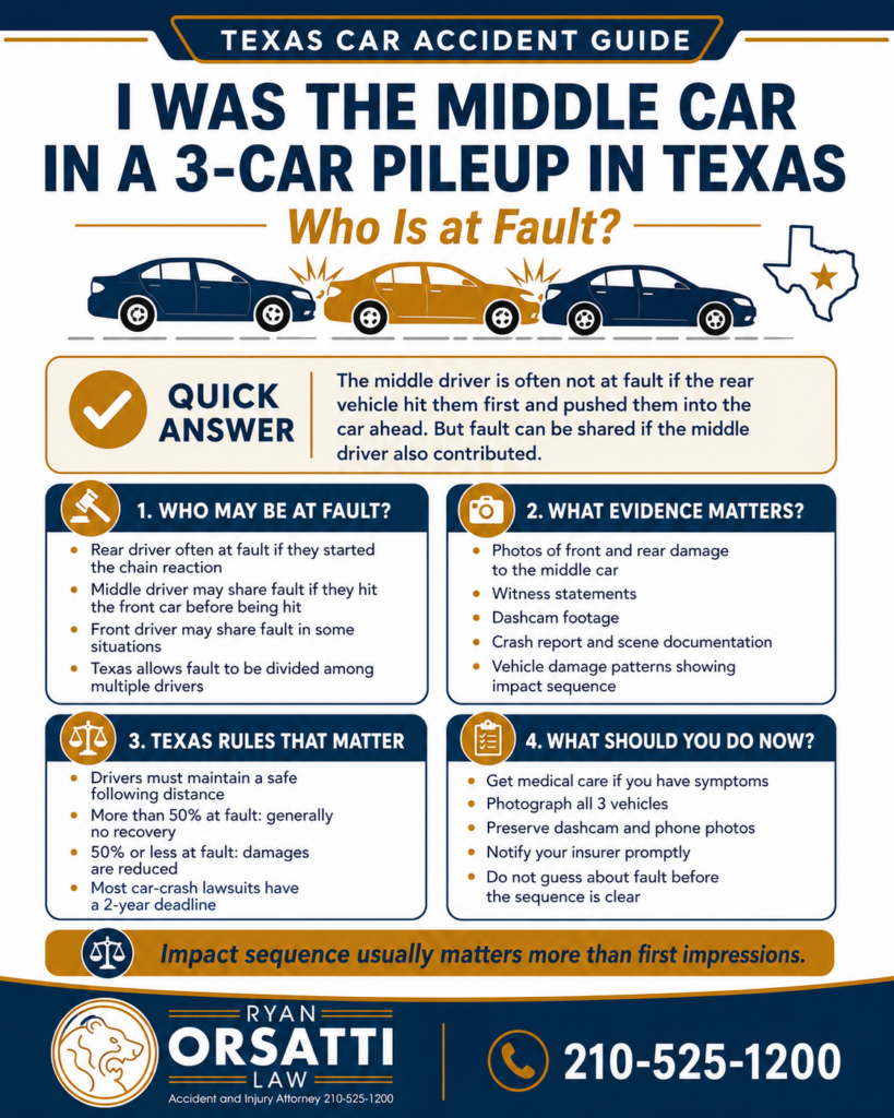 I Was the Middle Car in a 3-Car Pileup in Texas — Who Is at Fault?