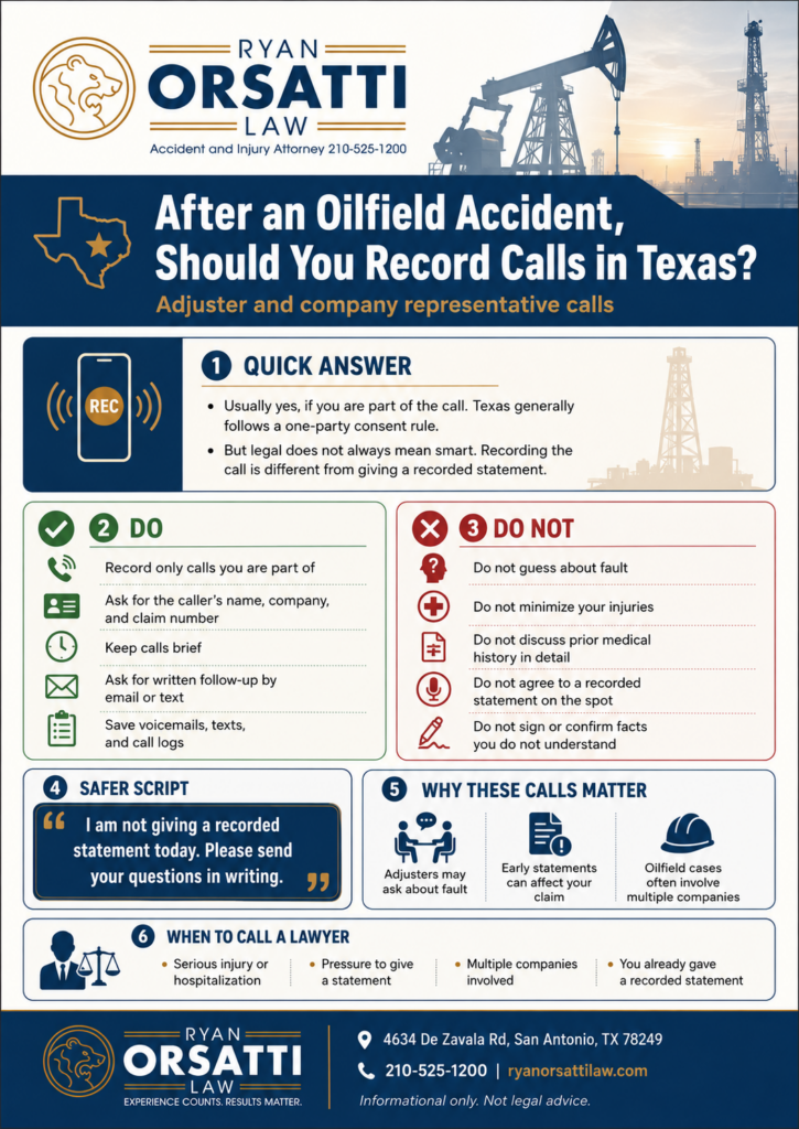 Injured oilfield worker reviewing a phone call recording after a Texas oilfield accident