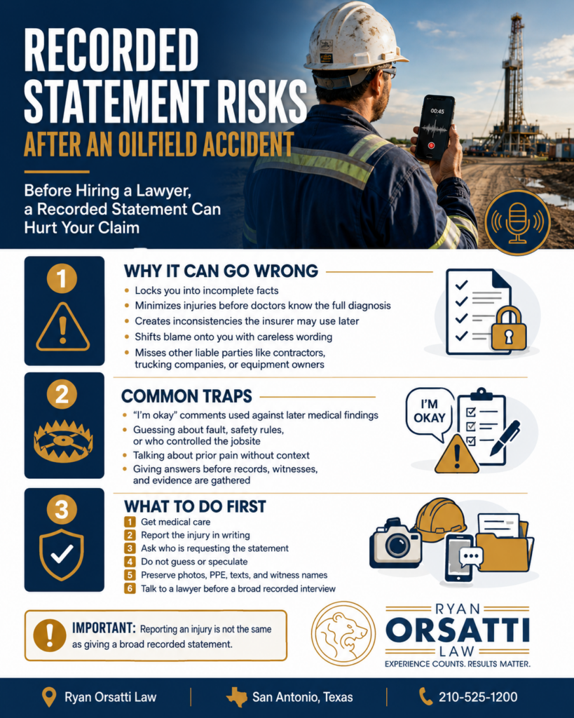 Injured worker giving a recorded statement about a Texas oilfield accident