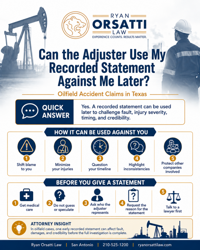 Adjuster reviewing a recorded statement from a Texas oilfield accident claim