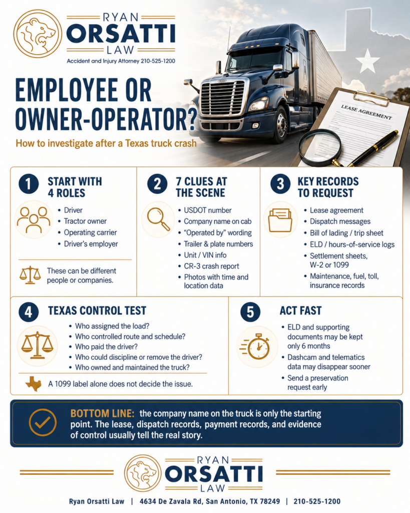 Owner-operator semi-truck parked at a Texas truck stop