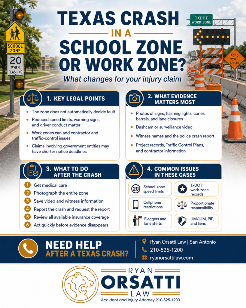 Texas work zone with orange barrels and a reduced speed sign
