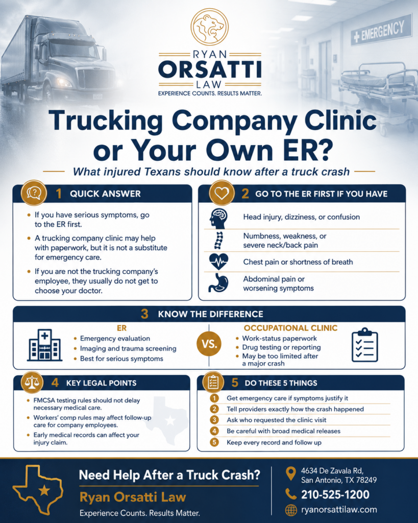 Infographic: trucking company clinic or your own ER after a truck crash