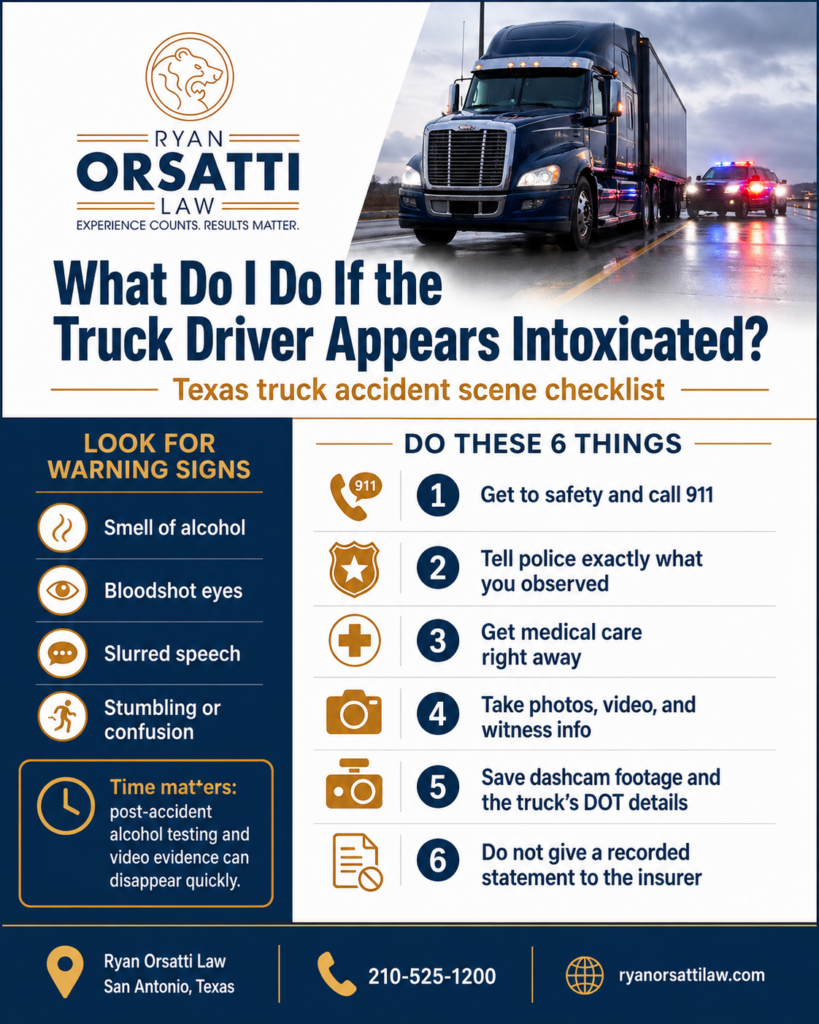 Infographic: what to do if the truck driver appears intoxicated after a Texas crash